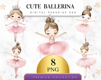 Set van 8, schattige ballerina clipart, ballerina PNG, balletdanser clipart, ballerina kunst, dans clipart, sublimatie PNG, digitale download