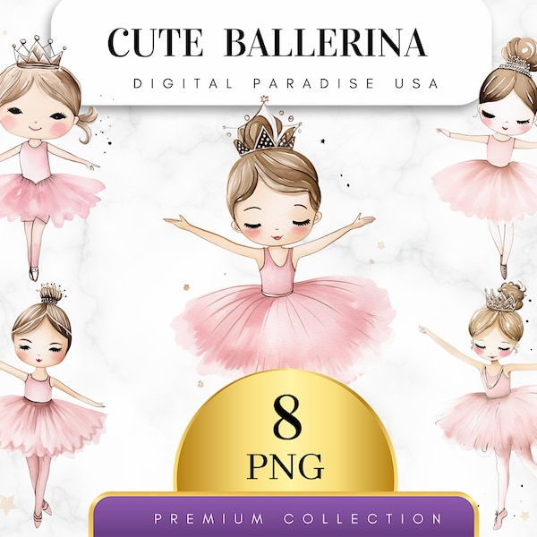 Lot de 8, mignon ballerine Clipart, ballerine PNG, clipart danseuse de ballet, art ballerine, danse des cliparts, sublimation PNG, téléchargement numérique