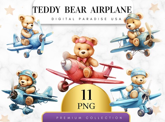 11 個セット、テディベア飛行機クリップアート、飛行機クリップアート