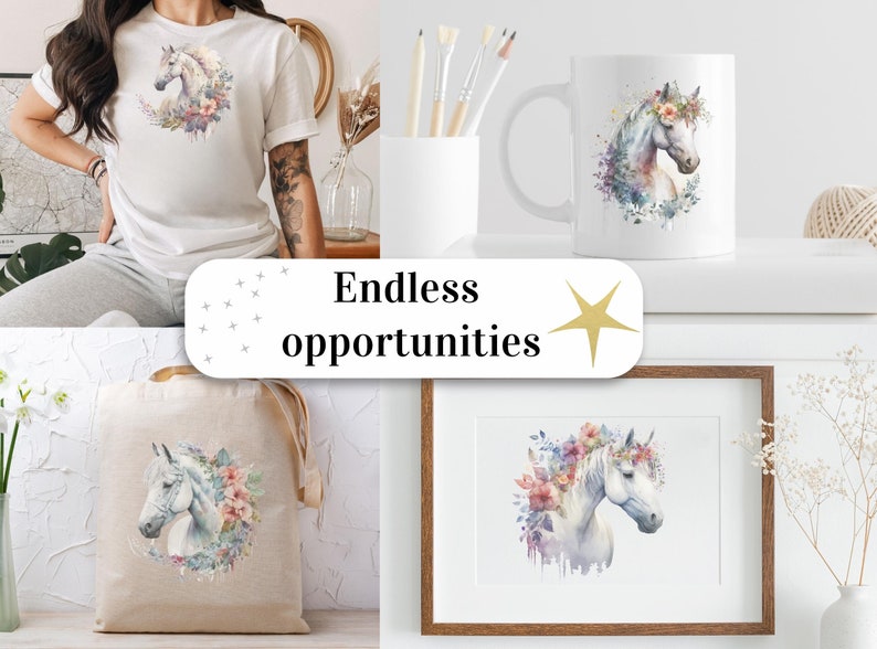 Set of 23, Watercolor Floral Horse Art, Floral Horse Clipart, Watercolor Horse Png, Card Making, Mixed Media, Floral Horse Svg, Digital PNG image 8