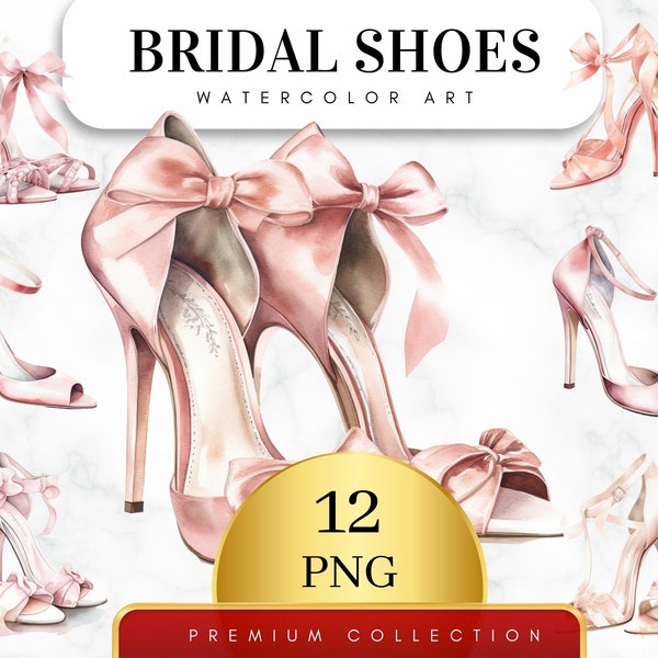 Conjunto de 12, imágenes prediseñadas de zapatos de boda de acuarela, zapatos de acuarela, imágenes prediseñadas de zapatos florales, imágenes prediseñadas de zapatos de novia, despedida de soltera, PNG digital