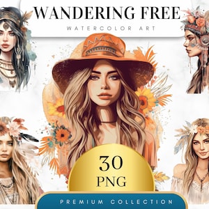 Set of 30, Watercolor Wandering Free, Fashion Girl Clipart, Fashion Png, Watercolor Girl PNG, Girl Clipart Png, Fashion Clipart, Digital Png
