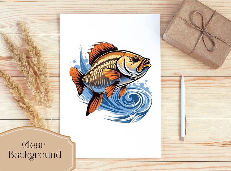Conjunto de 12 imágenes prediseñadas de lubina, imágenes prediseñadas de peces, imágenes PNG de peces, imágenes prediseñadas de pesca, imágenes prediseñadas de vida en el lago, criaturas marinas, imágenes PNG de sublimación, descarga digital imagen 3