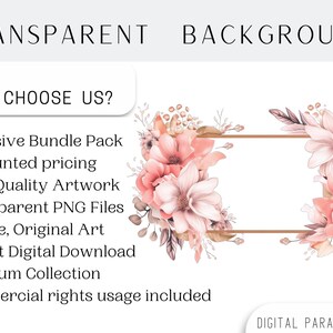 Pink Rectangular Frame Set of 20, Watercolor Floral Pink Rectangular Frames, Floral Clipart ...