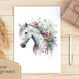 Set of 23, Watercolor Floral Horse Art, Floral Horse Clipart, Watercolor Horse Png, Card Making, Mixed Media, Floral Horse Svg, Digital PNG image 3