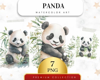 Set of 7, Watercolor Panda Clip Art, Floral Panda Png, Watercolor Panda Png, Sublimation Png, Wall Art, Panda Bear Clip art png, Digital PNG