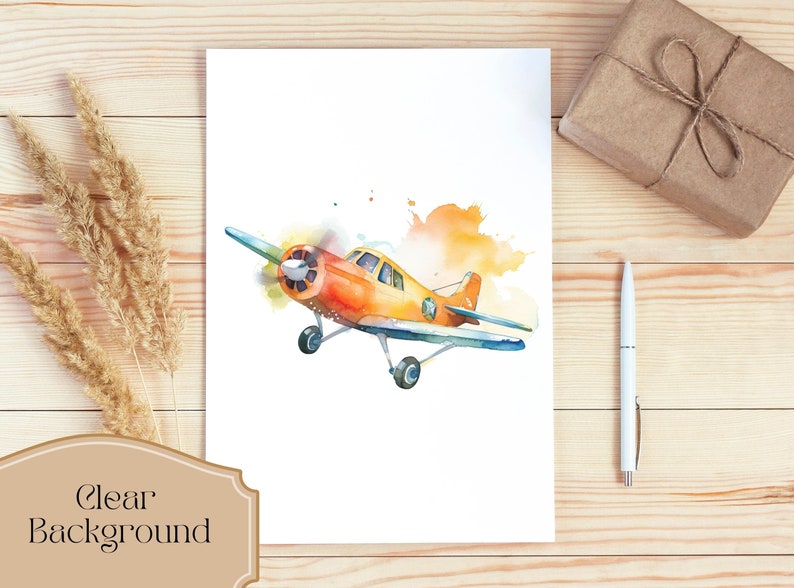 Set di 19 clipart di aeroplani acquerellati, aviazione, viaggi, volare, aerei, clipart, pianificatore digitale, arte digitale, album di ritagli, PNG digitale immagine 3