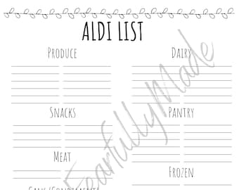 Aldi Grocery Shopping List Vine Design