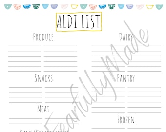Aldi Grocery Shopping List Colorful