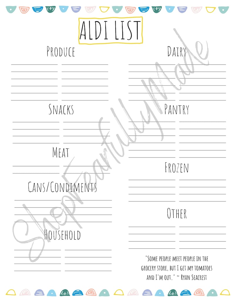 Aldi Shopping List Printable