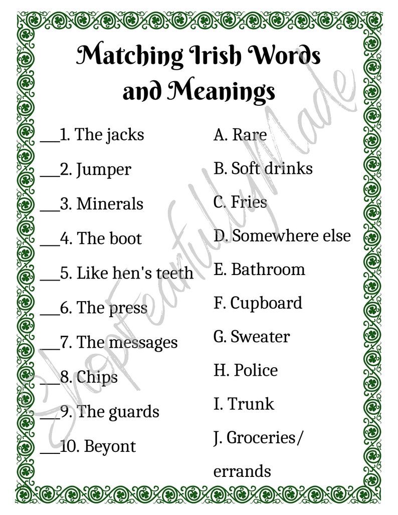 Irish Words And Phrases Matching Game Etsy irish-words-and-phrases-matching-game-etsy