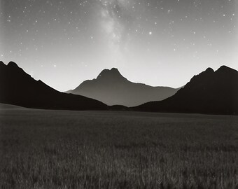 Milky Way Black and White with Mountains
