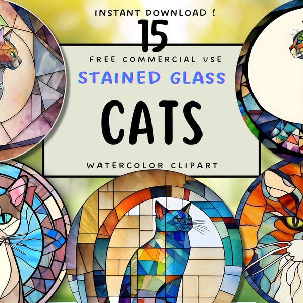 Stained Glass Cat PNG Clipart Cat Watercolor Stained Glass PNG Cat Sublimation Design Printable Cat Sunsnatcher Cat Digital Download Cat Art