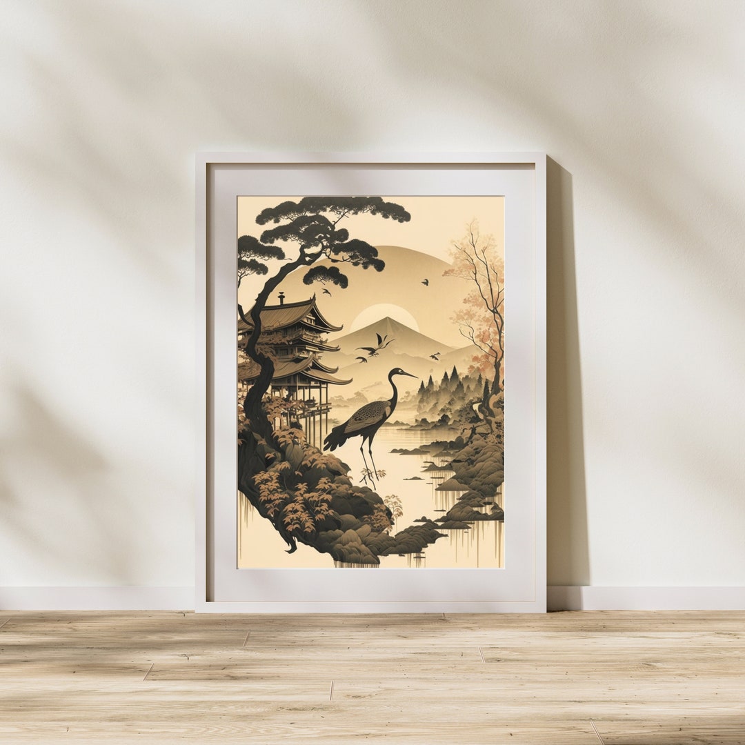 Japanese Wall Art Print Japanese Home Decor Flamingo Japandi Art