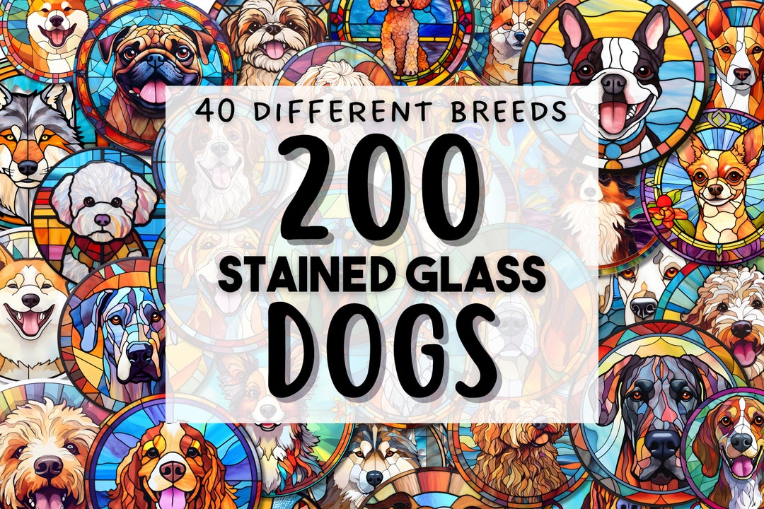 200 Stained Glass Dogs Clipart PNG High-quality Stained Glass Designs