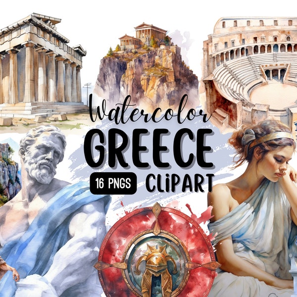 Watercolor Greece Clipart: Ancient Greek Illustration |  Artwork inspired by Greek Mythology, Culture & Landmarks - Free commercial use