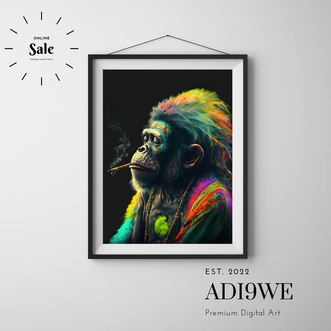 Smoking Chimp/monkey Rastafari Joint Cigar. Ape Gorilla Weed - Etsy ...