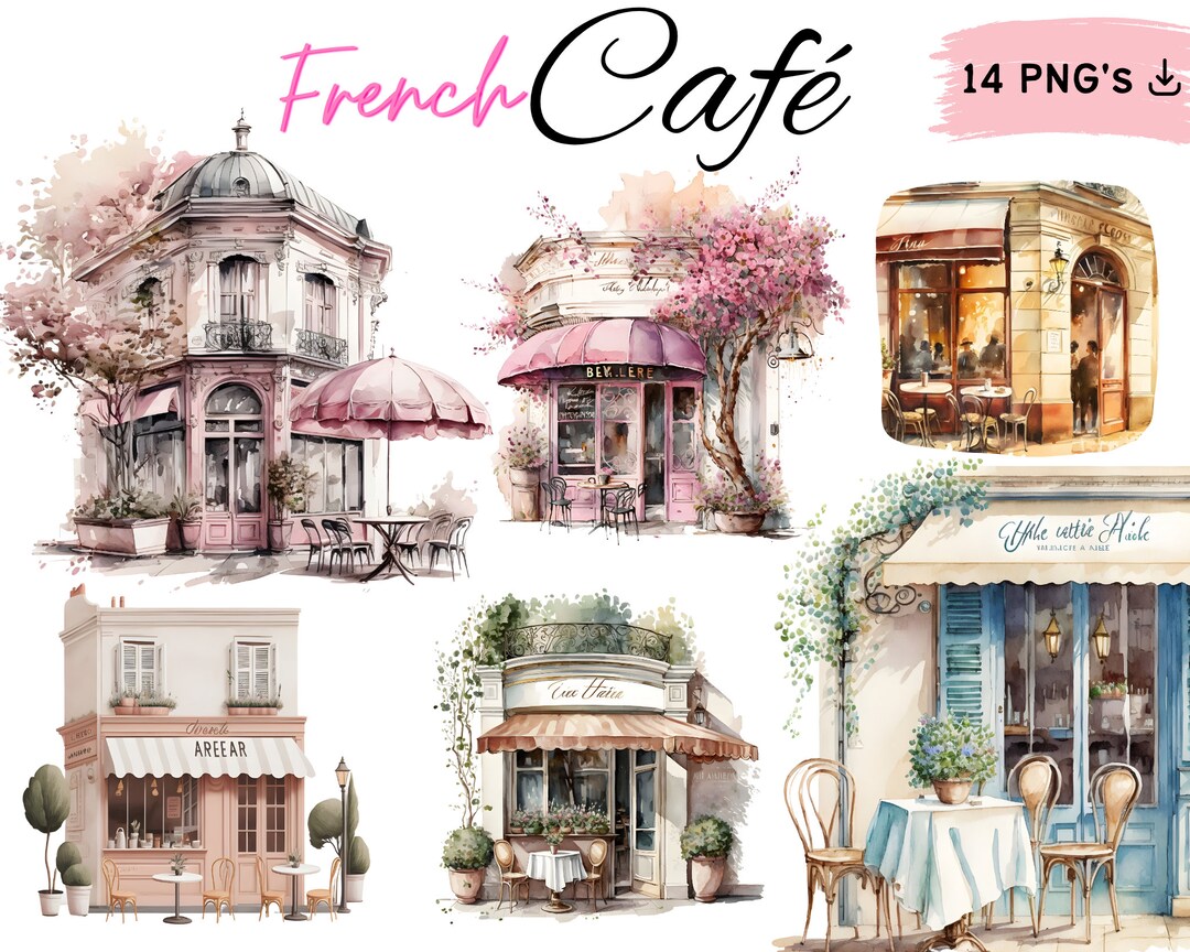 Coffee Shop Clipart Cafe Clip Art French Cafe Watercolor Clipart, Paris