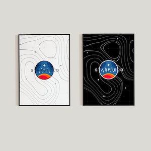 Starfield Spielplakat, Weltraumkunst, Bethesda Spielkunst, Wanddekoration, Gaming Posterdruck, Geschenk für Gamer, Weltraumkunst, Minimalistisches Spielplakat