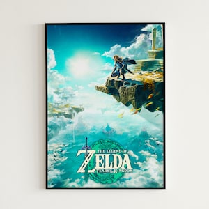 El cartel de la leyenda de Zelda, lágrimas del reino, cartel de enlace, impresión de juegos, arte de Zelda, regalo de Zelda, cartel de BoTW, aliento de lo salvaje, ToTK