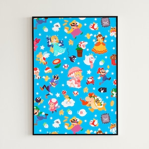 Super Mario Bros Plakat Wydruk, Super Mario 64, Super Mario Odyssey, Super Mario World