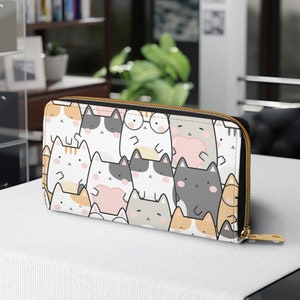 Cat Zippered Wallet, Kitty Wallet, Cat Lover, Womens Wallet, Cardholder, Cute Gift, Gift for Her, Zip-Around Wallet