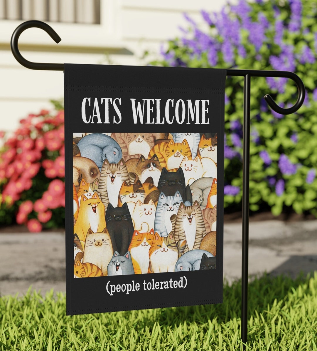 Cats People Tolerated Garden Flag, Cat Lover Banner, Funny