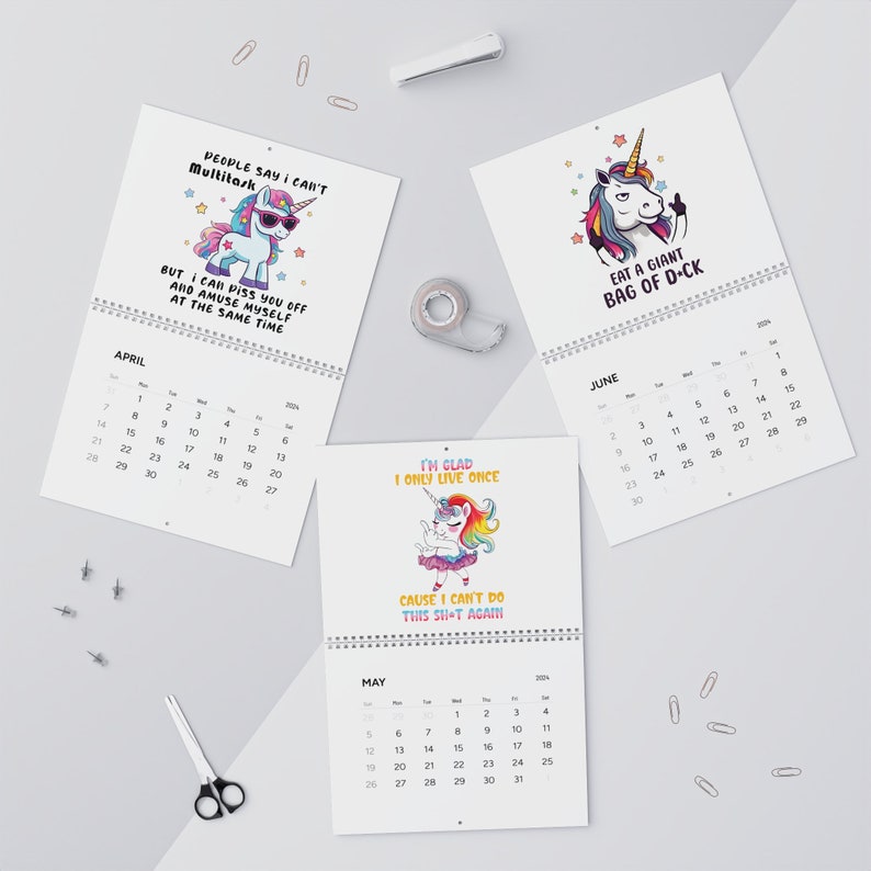 Unicorn Wall Calendar 2024, Fck Word Calendar, Sarcastic Calendar