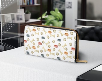 Dog Wallet, Zippered Wallet, Puppy Paws Wallet, Dog Lover, Doggie Gift, Cardholder, Gift for Her, Zip Around Wallet