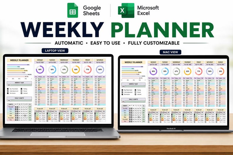 Weekly Planner Daily Task Tracker Spreadsheet Routine to Do List Habit ...