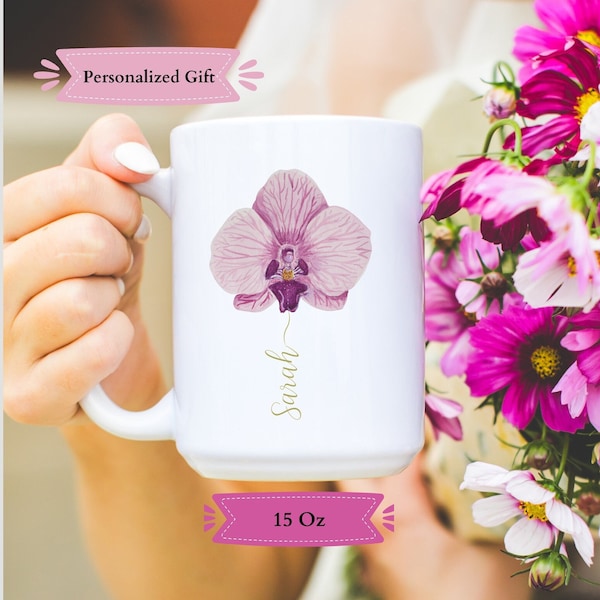 Personalized Floral Mug, Catasetum Orchid Flower Mug, Orchid Plant Mug, Orchid Plant Mug, Mom Christmas Gift for her, Orchid Lover Mug