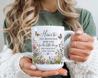 Retirement Gift for Women Happy Retirement Mug New Beginnings Coffee Cup Floral Retirement Gift for Mom Coworker Retirement Gift Teacher Mug