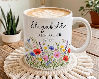 Personalized Teacher Retirement Mug Custom Teacher Gifts Floral Retirement Coffee Cup Gift for Retired Teacher Christmas Gifts Personalized