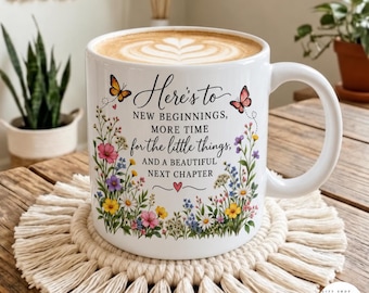 Retirement Gift for Women Happy Retirement Mug New Beginnings Coffee Cup Floral Retirement Gift for Mom Coworker Retirement Gift Teacher Mug