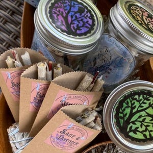 Sage on a Stick – Pixie Smudge Stix- Mini Bundles of Organic Sage wrapped in a hemp sheath, adorned with a Twig Handle. All Natural Vibes