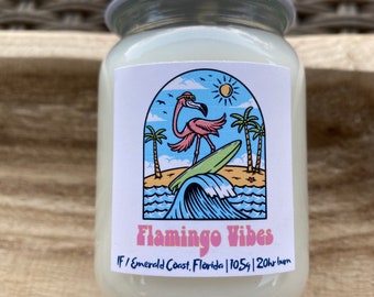 Flamingo Surfer - Mini Mason Jar Soy Wax Candle- Seriously Scented Party Favors - Bridal Shower- Baby Shower- Mother of the Bride Gift