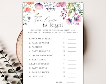 Wild Flower The Price Is Right Baby Shower Game / Gioco floreale stampabile Indovina il prezzo per divertenti baby shower / Gioco divertente a quiz per baby shower