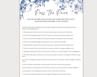 Dusty Blue Bridal Shower Game Pass the Prize Bridal Shower Game, Pass The Prize Printable, Hen Party Pass The Parcel Rhyme, Instant Download
