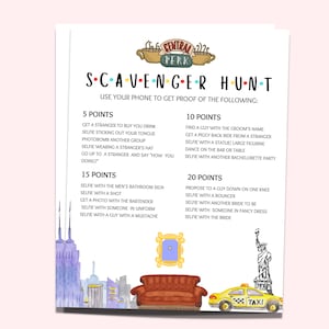 Bachelorette Scavenger Hunt Template Friends Theme Bachelorette Party Games Printable Scavenger Hunt for Hen Party Scavenger Hunt Printable