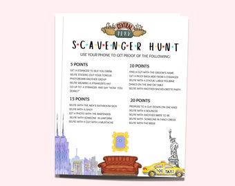 Bachelorette Scavenger Hunt Template Friends Theme Bachelorette Party Games Printable Scavenger Hunt for Hen Party Scavenger Hunt Printable