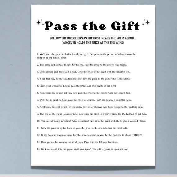Pass the prize game cheap printable