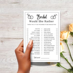 Editable Would She Rather Bridal Shower Activity Printable Bride to Be Trivia Game, Unique Modern Bridal Shower Game, Bridal Shower Template