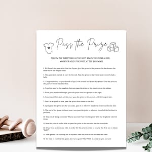 Minimalist Baby Shower Pass The Prize Game,  Pass The Gift DIY Printable,  Gender Reveal Pass The Poem Instant Download Pass the Prize  Game