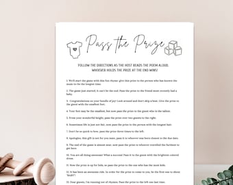 Minimalist Baby Shower Pass The Prize Game,  Pass The Gift DIY Printable,  Gender Reveal Pass The Poem Instant Download Pass the Prize  Game