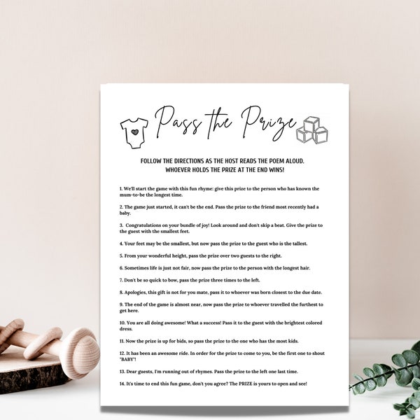 Minimalist Baby Shower Pass The Prize Game,  Pass The Gift DIY Printable,  Gender Reveal Pass The Poem Instant Download Pass the Prize  Game