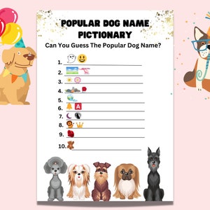 Popular Dog Name Pictionary Game | Dog Birthday Party Game, Dog Theme Birthday Game, Puppy Pictionary, Dog 1st Birthday Puppy Paw-tee Game