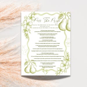 Perfect Pear Pass the Prize Game, Bridal shower Icebreaker, Wedding Party Printable