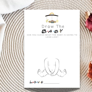 Friends Baby Baby Shower Game,  Draw the baby - Printable, Minimalist Draw Baby Game, Gender Neutral  baby shower activity, Instant Download