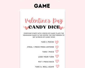 Valentines Day Candy Dice Game, Printable Valentine Games for Kids ...