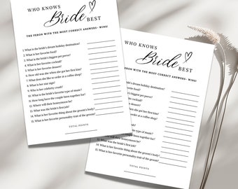 Minimalist Who knows the Bride the Most Game, Modern Bridal Shower Game, Printable How well do you know the Bride? Bridal Shower Trivia Game